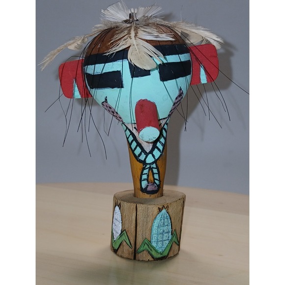 Other - Vintage Hopi Corn Boy Kachina Dance Rattle Signed Saddleblanket Two Faced Shaker